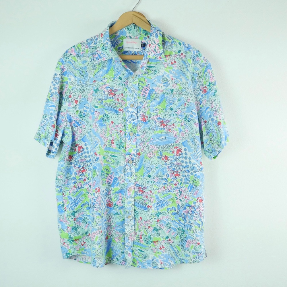 Lilly Pulitzer x Southern Tide South Carolina Linen Blend Shirt Large Resort Men